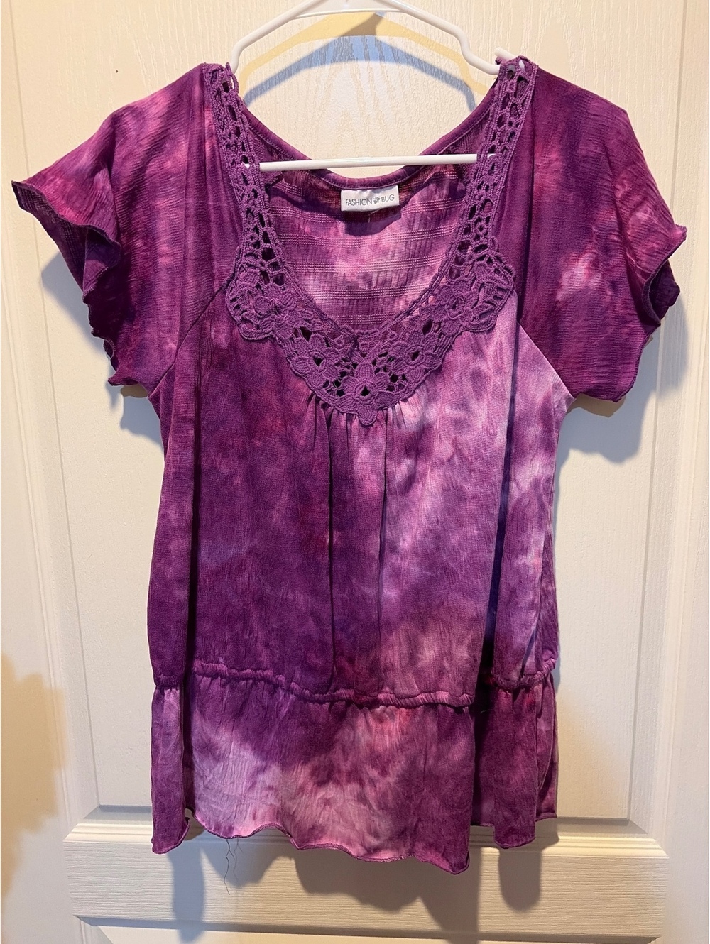 Fashion Bug Purple Tie-Dye Blouse with Crochet Detail